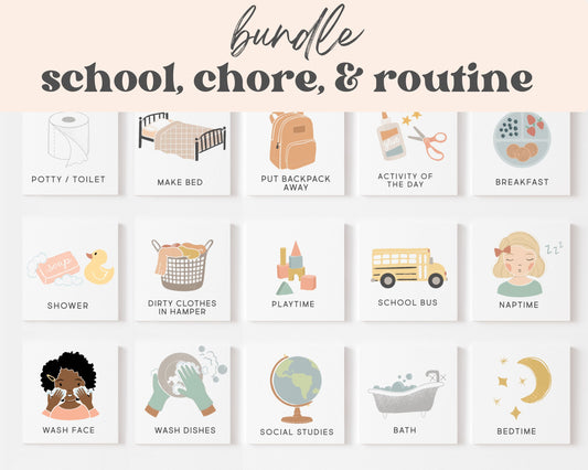 School, Chore, & Daily Routine Cards and Chart | Bundle | Digital Download | Editable