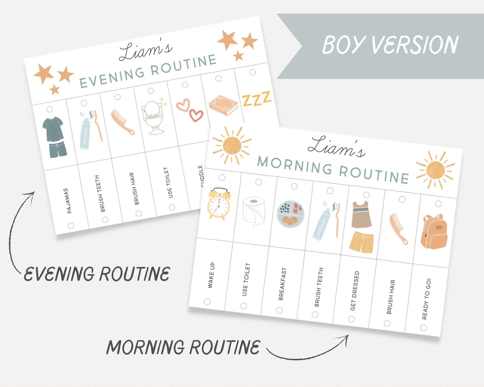 Morning & Evening Routine Flip Chart, Editable Visual Schedule | Kindergarten Preschool Homeschool Printable | Montessori Custom Routine
