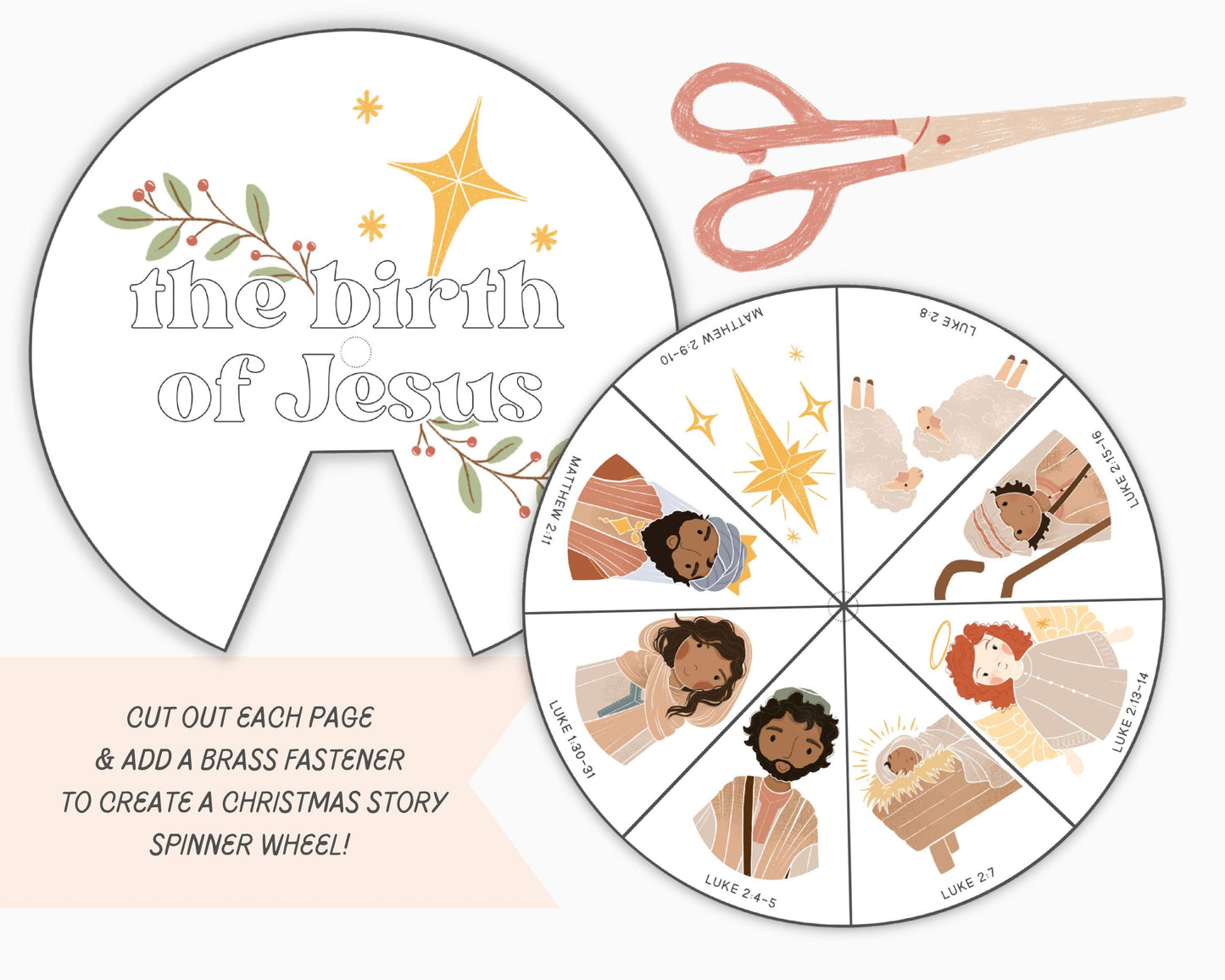 Christmas Story Spinner Wheel Craft Kids, Birth of Jesus Activity, Nativity Craft, Sunday School, Christian Homeschool, Christmas Advent