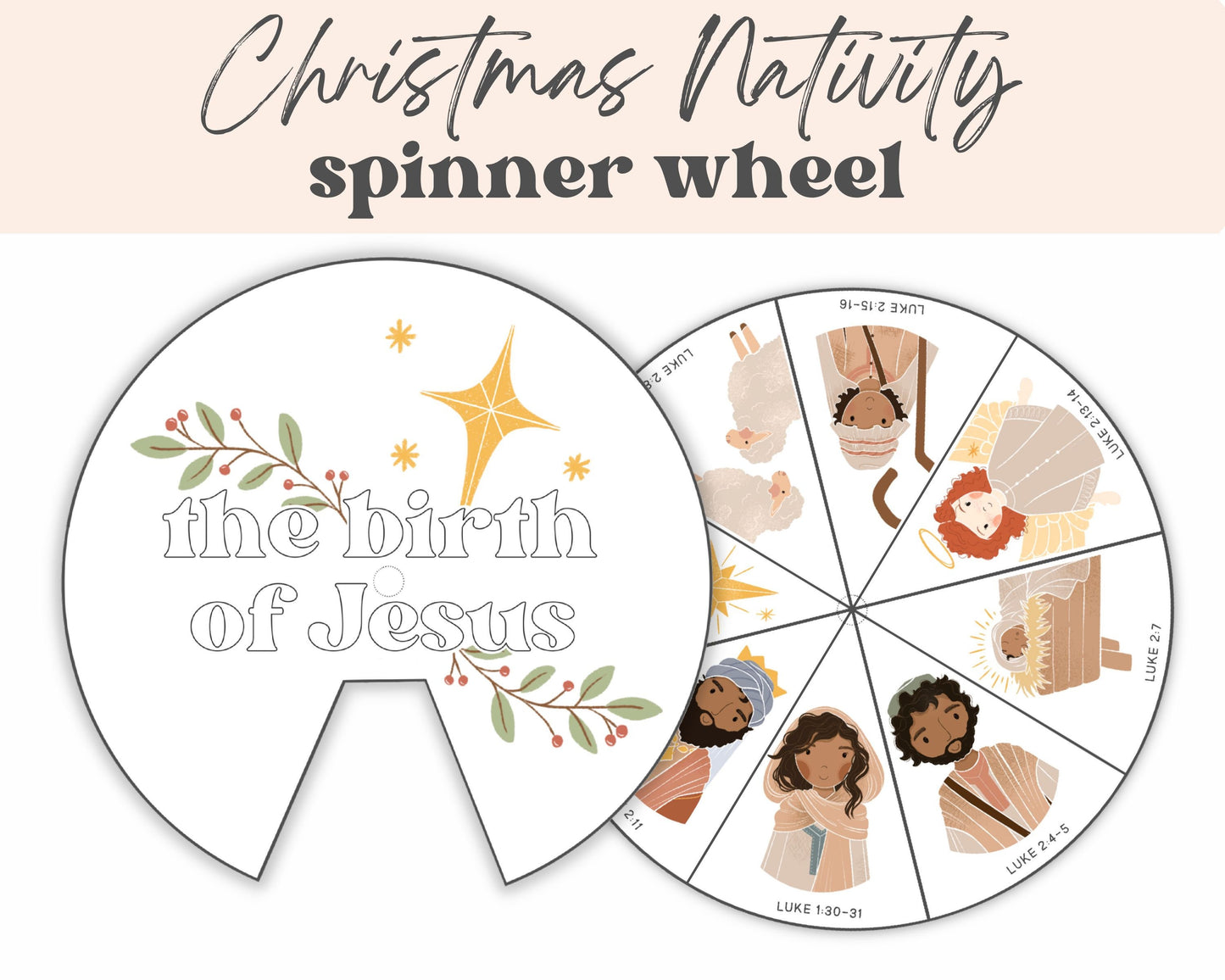 Christmas Story Spinner Wheel Craft Kids, Birth of Jesus Activity, Nativity Craft, Sunday School, Christian Homeschool, Christmas Advent