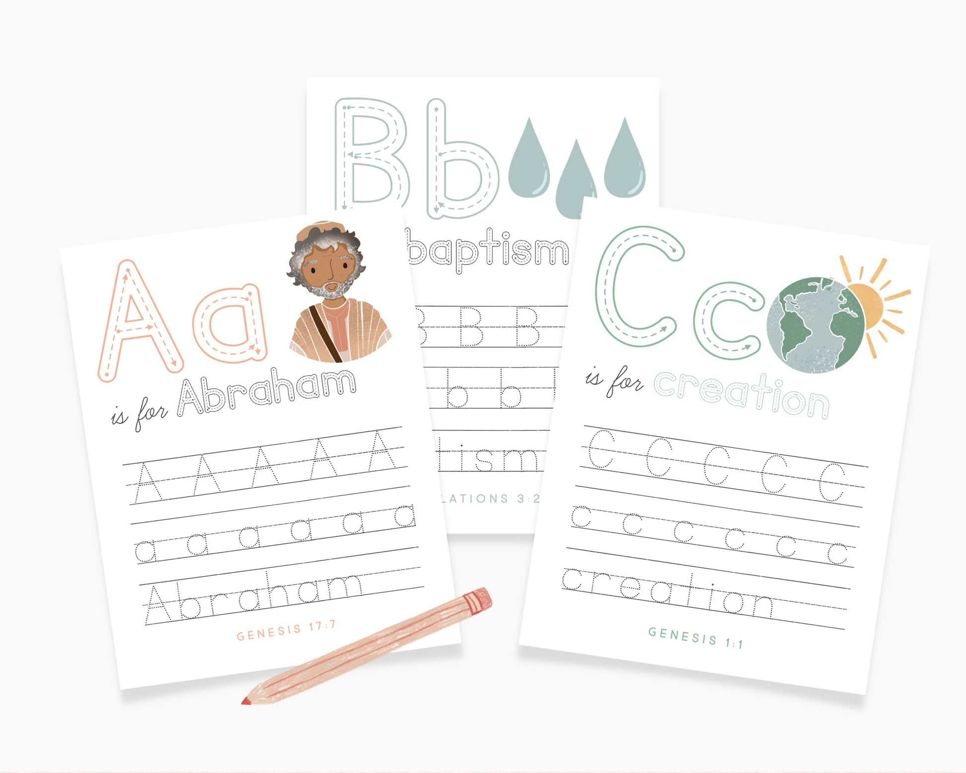 Alphabet ABC Scripture Tracing Cards, Bible Verse Activity, Homeschool Kindergarten, Pre-K Handwriting Letter Tracing Practice, Bible Lesson