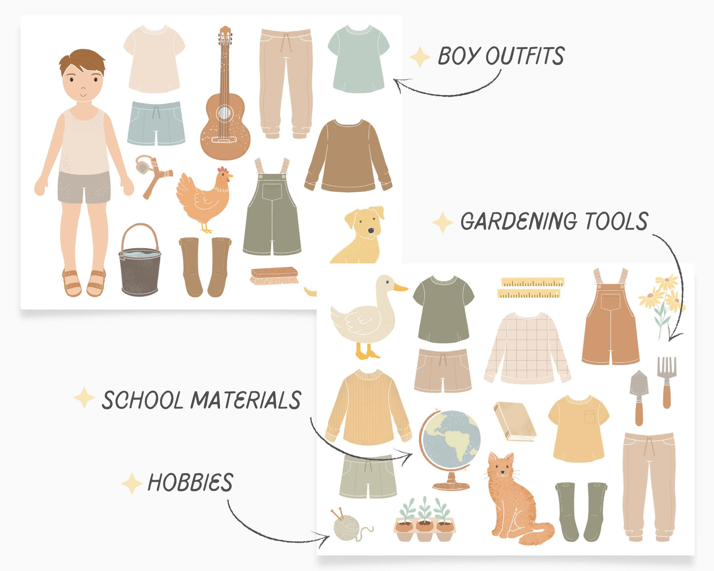 Paper Dolls Homestead Homeschool Collection, Kindergarten Activity, Farm & Baking, Paper Cut Out Printable Dolls Craft, Morning Basket Pre K