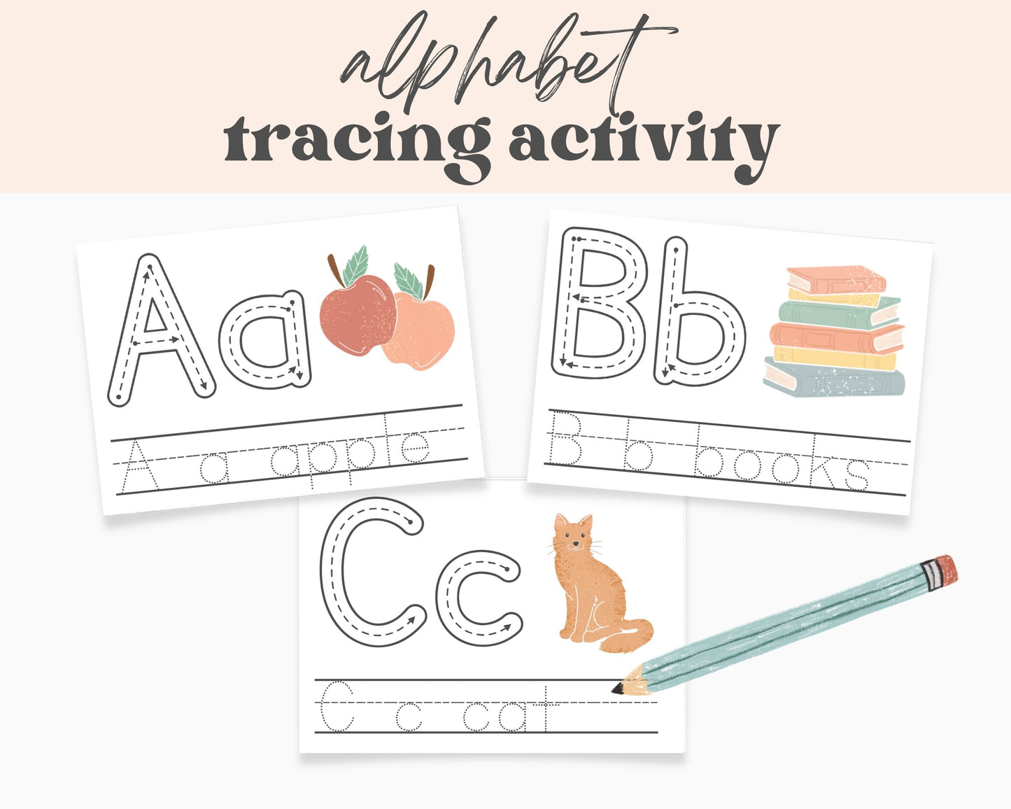 Alphabet ABC Tracing Cards, Phonics Activity, Preschool Kindergarten Homeschool, Handwriting Letter Tracing Practice, Flash Cards, ABC Sheet