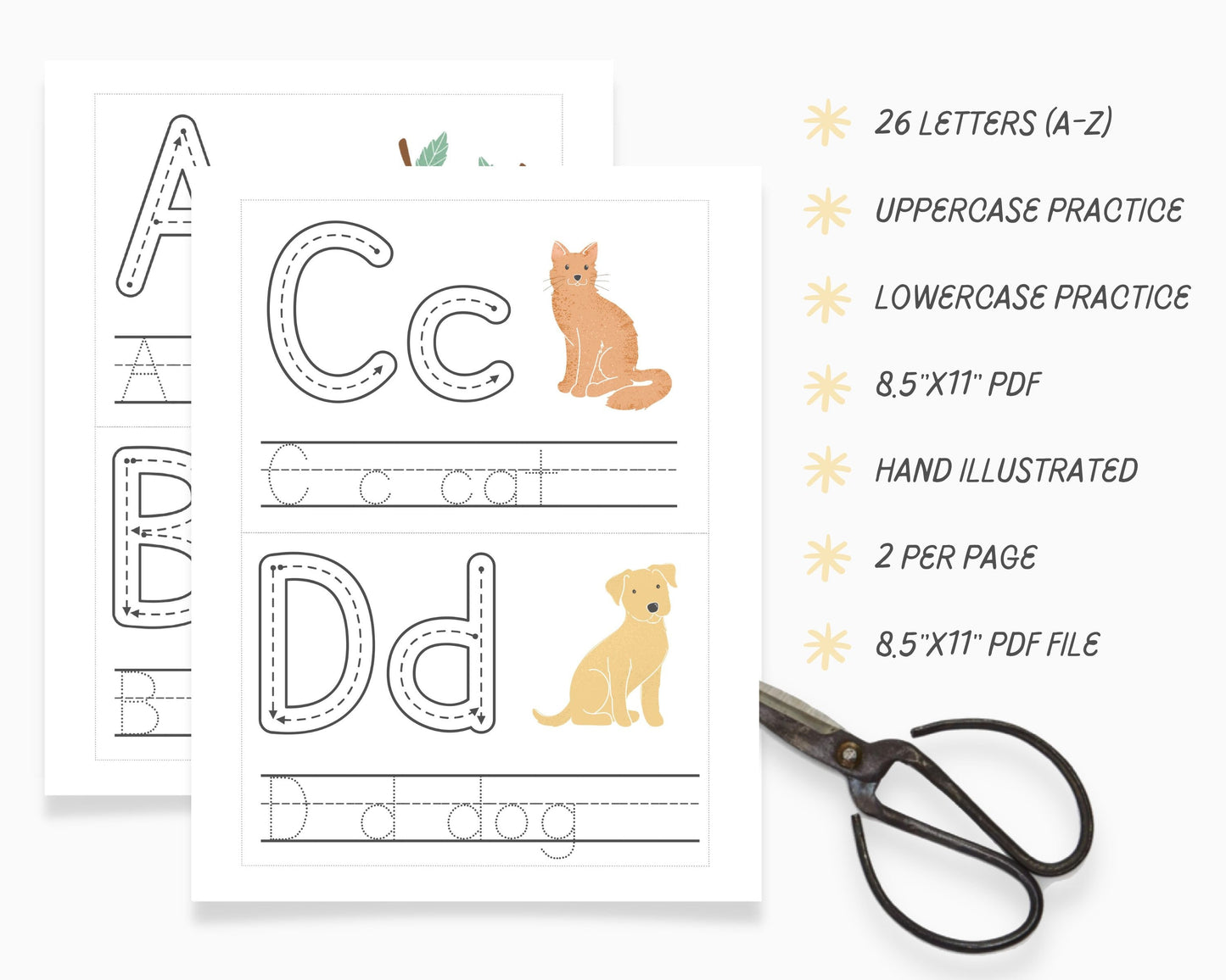 Alphabet ABC Tracing Cards, Phonics Activity, Preschool Kindergarten Homeschool, Handwriting Letter Tracing Practice, Flash Cards, ABC Sheet