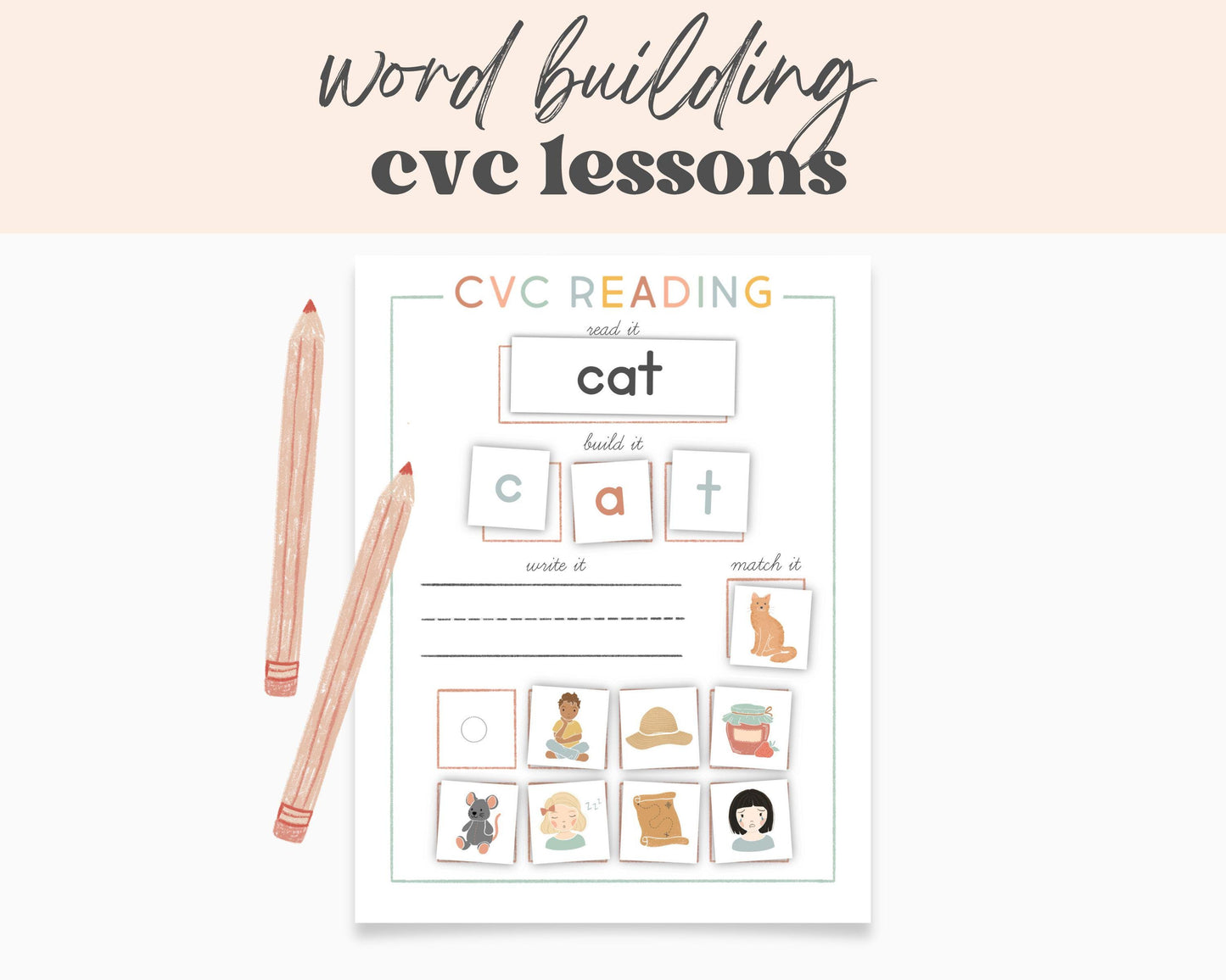 CVC Activity, Phonics Lesson, Kindergarten Reading, CVC Word Building, Writing Practice, Homeschool, Learn to Read, Short Letter A Words
