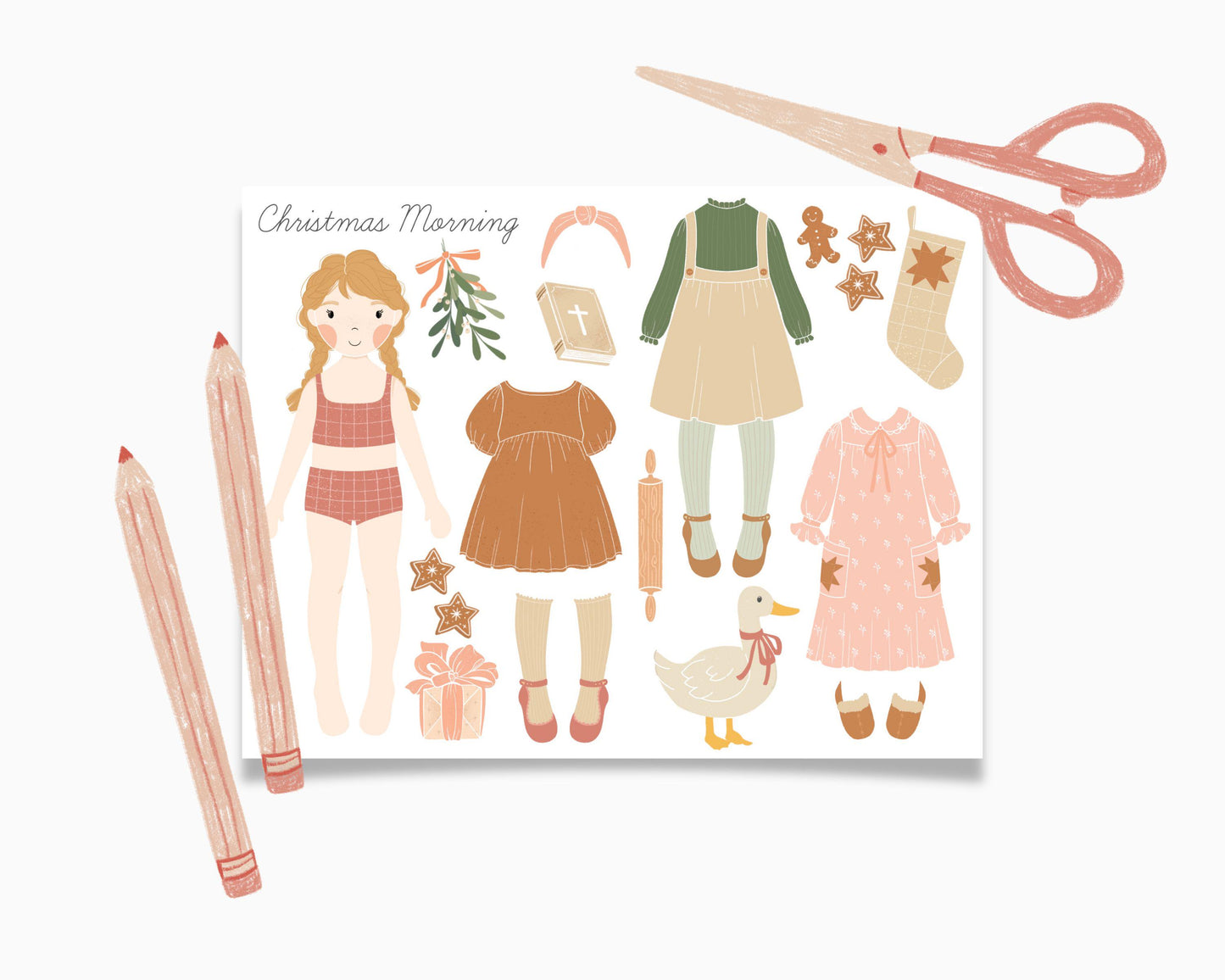 Christmas Paper Doll Kit Printable Activity Craft, Stocking Stuffer Little Girl, Homemade Christmas Gift, Vintage Inspired Paper Doll