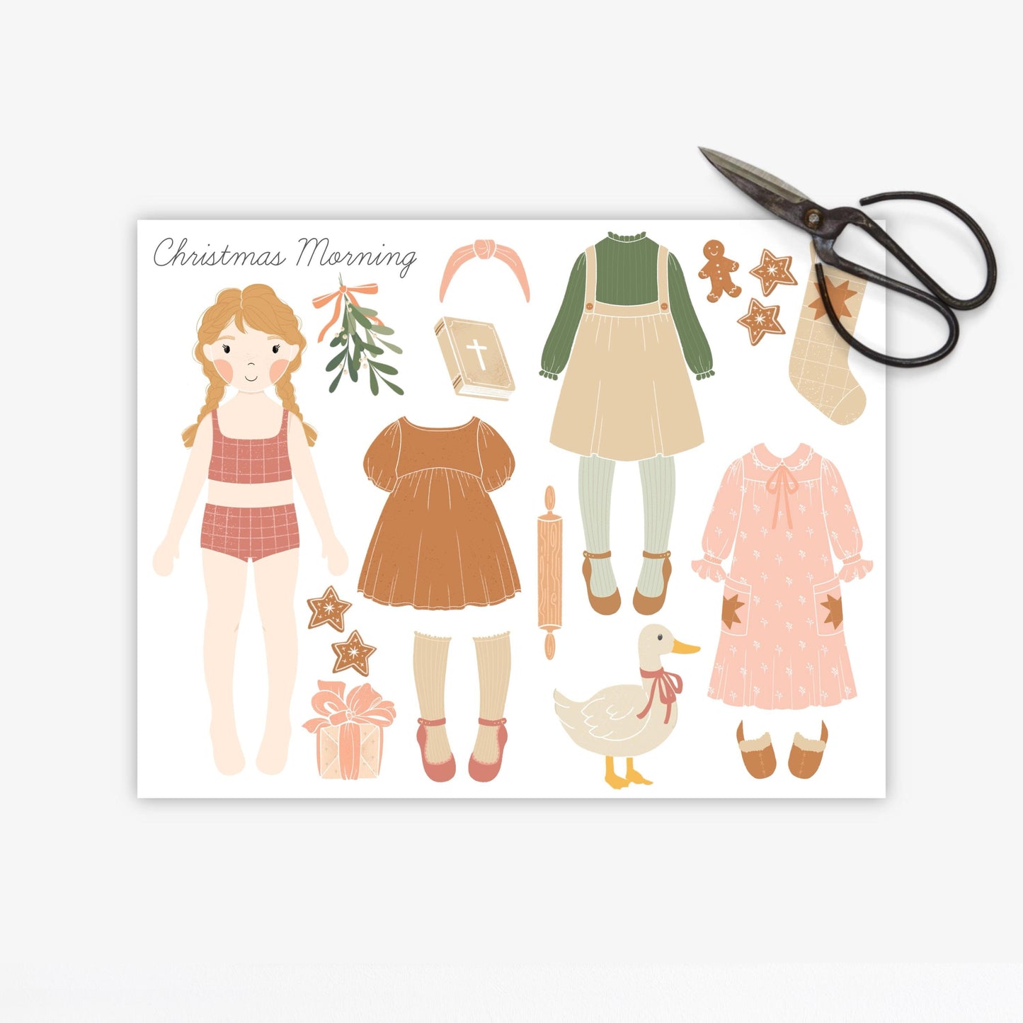 Christmas Paper Doll Kit Printable Activity Craft, Stocking Stuffer Little Girl, Homemade Christmas Gift, Vintage Inspired Paper Doll