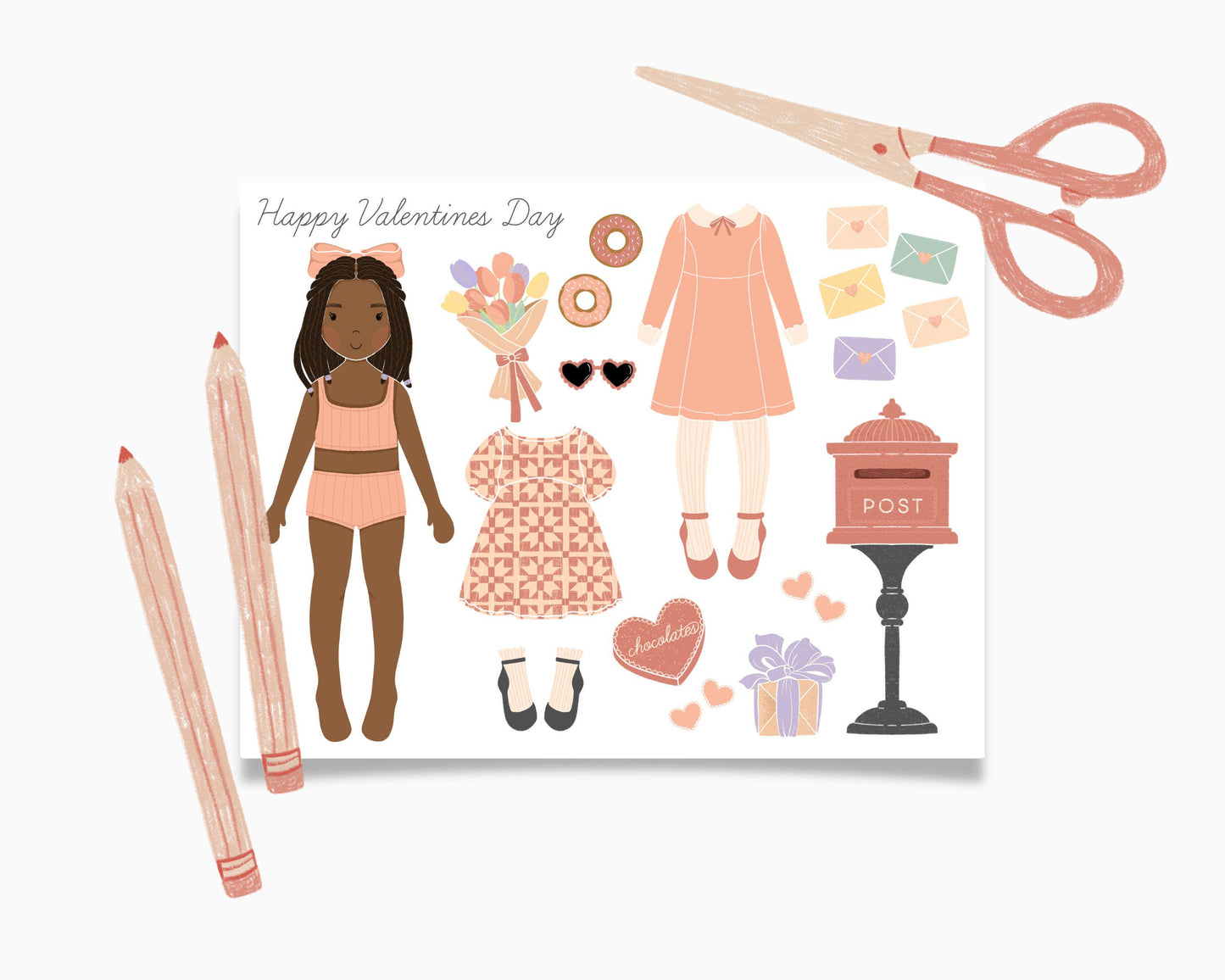 Valentines Day Paper Doll Kit Printable Activity Craft, Valentines Little Girl, Homemade Valentines Gift, Galentines Party Favor, Paper Doll