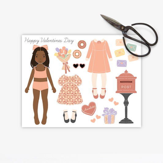 Valentines Day Paper Doll Kit Printable Activity Craft, Valentines Little Girl, Homemade Valentines Gift, Galentines Party Favor, Paper Doll