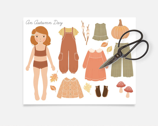 Autumn Fall Paper Doll Kit Printable Activity Craft, Fall Acitivty for Little Girl, Homemade Gift, Vintage Inspired Paper Doll, Cozy Fall