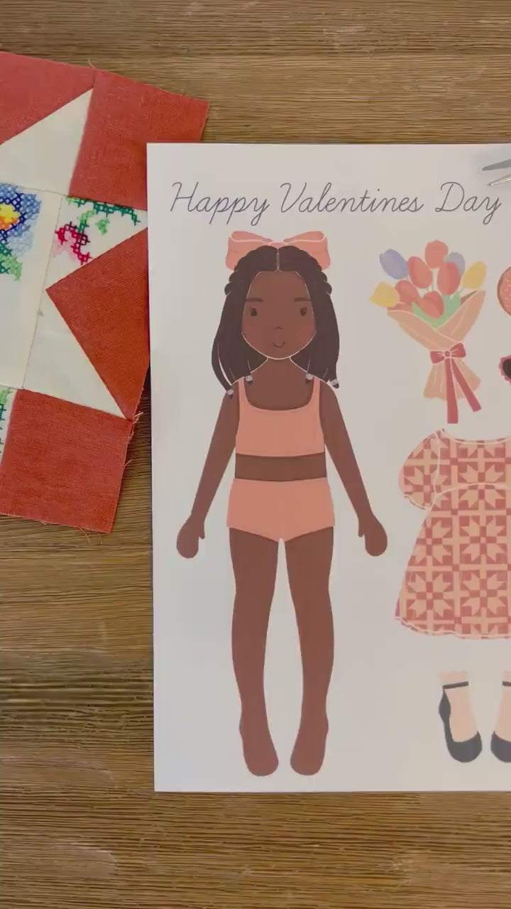 Valentines Day Paper Doll Kit Printable Activity Craft, Valentines Little Girl, Homemade Valentines Gift, Galentines Party Favor, Paper Doll