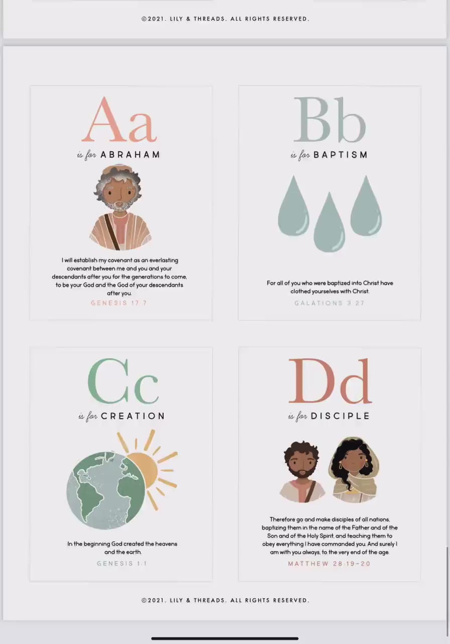ABC Bible Scripture Flash Cards Memorization Bible Verses Alphabet Card Set | Homeschool Pre K Sunday School Educational ABC Set PRINTABLE