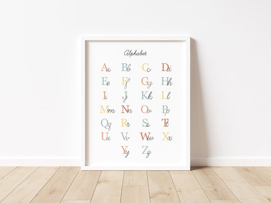 Simple Alphabet Chart Illustration Poster| Calming Corner, Montessori, Education, Nursery, Classroom Poster| Download Printable Art |