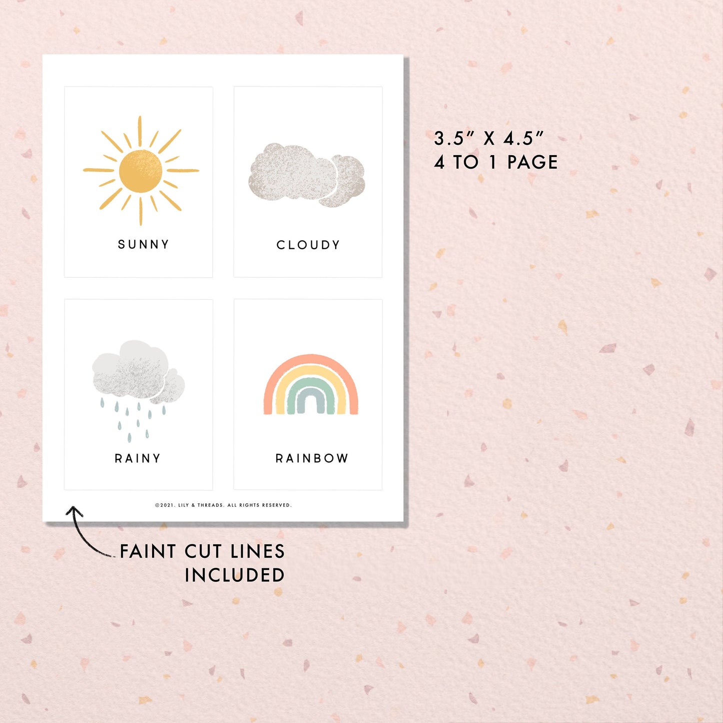 Weather Flash Cards | Calming Corner, Montessori, Education, Nursery, Classroom Poster| Download PRINTABLE Art | 3.5” x 4.5” | Digital