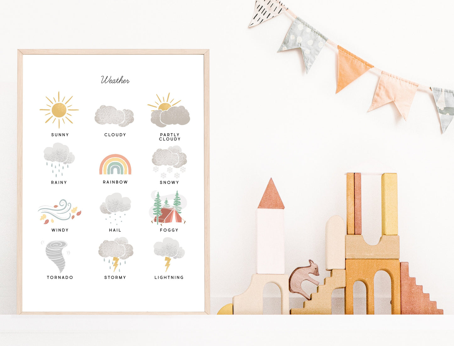 Weather Chart Illustration Artwork Poster| Calming Corner, Montessori, Education, Nursery, Classroom Poster| Download Printable Art |