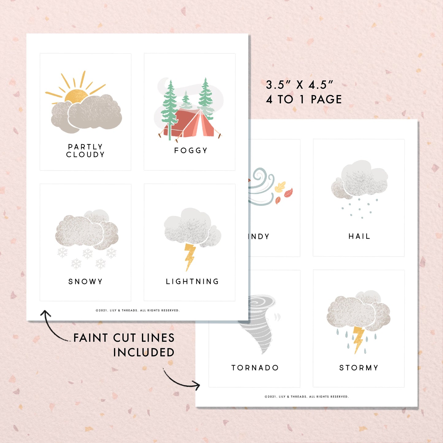 Weather Flash Cards | Calming Corner, Montessori, Education, Nursery, Classroom Poster| Download PRINTABLE Art | 3.5” x 4.5” | Digital
