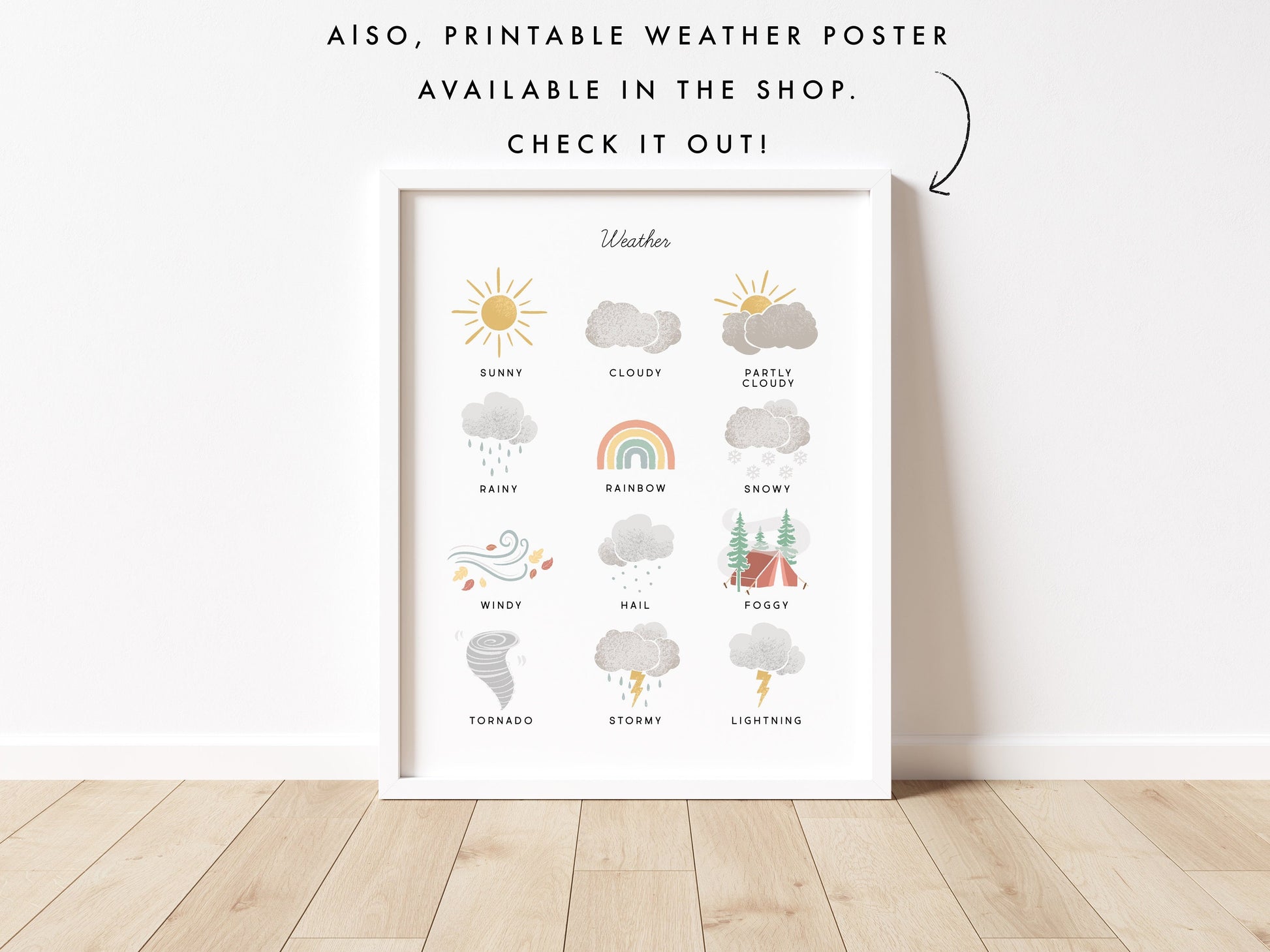 Weather Flash Cards | Calming Corner, Montessori, Education, Nursery, Classroom Poster| Download PRINTABLE Art | 3.5” x 4.5” | Digital