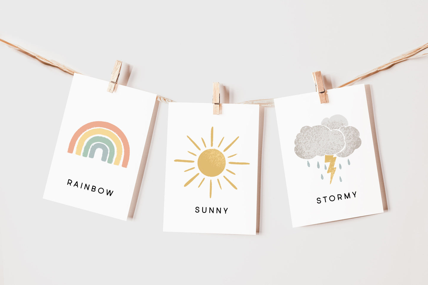 Weather Flash Cards | Calming Corner, Montessori, Education, Nursery, Classroom Poster| Download PRINTABLE Art | 3.5” x 4.5” | Digital