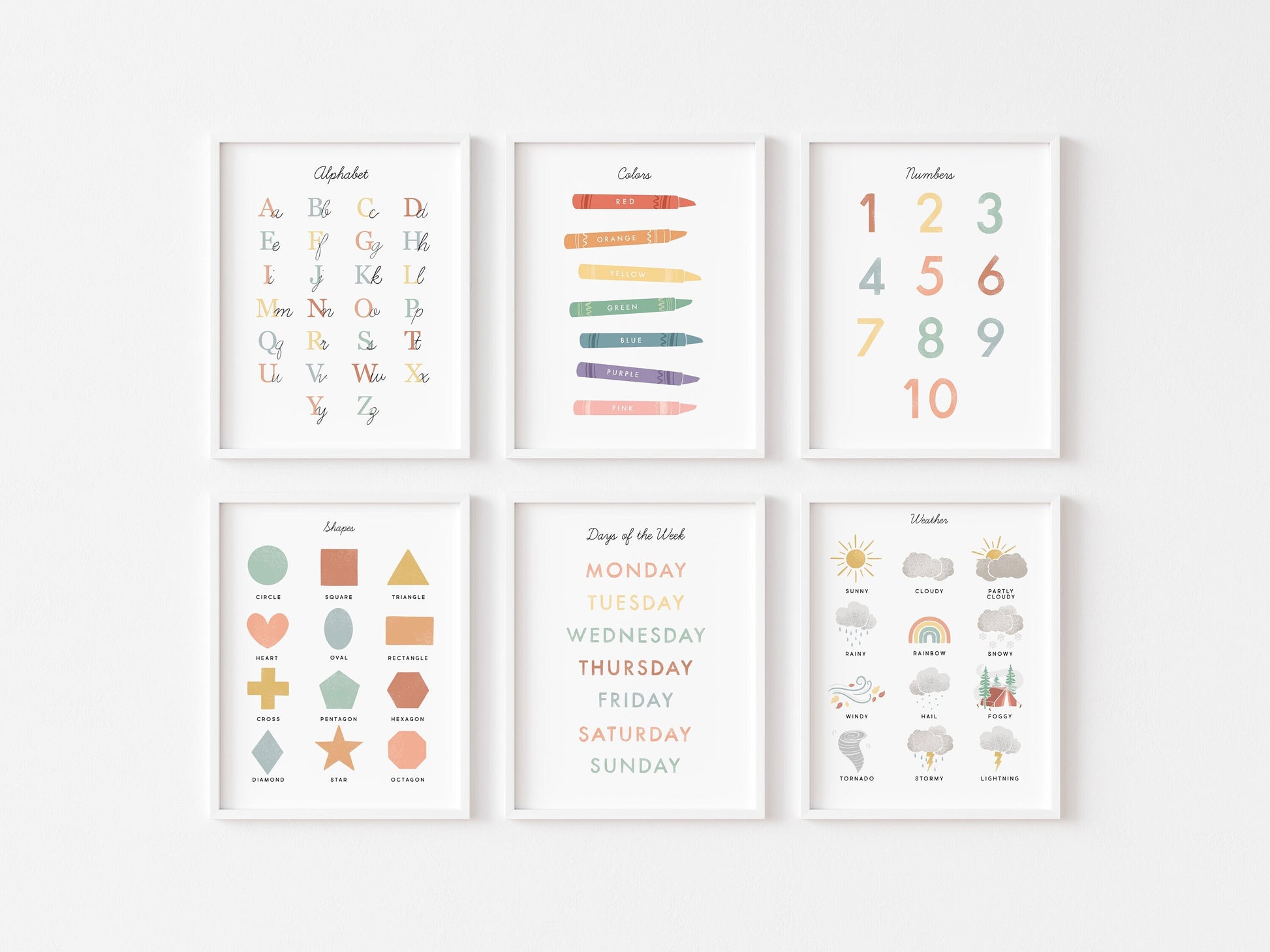 Educational Wall Art Classroom Decor Artwork, Set of 6, Homeschool Montessori Printable, Nursery Decor, Digital Download Artwork Poster