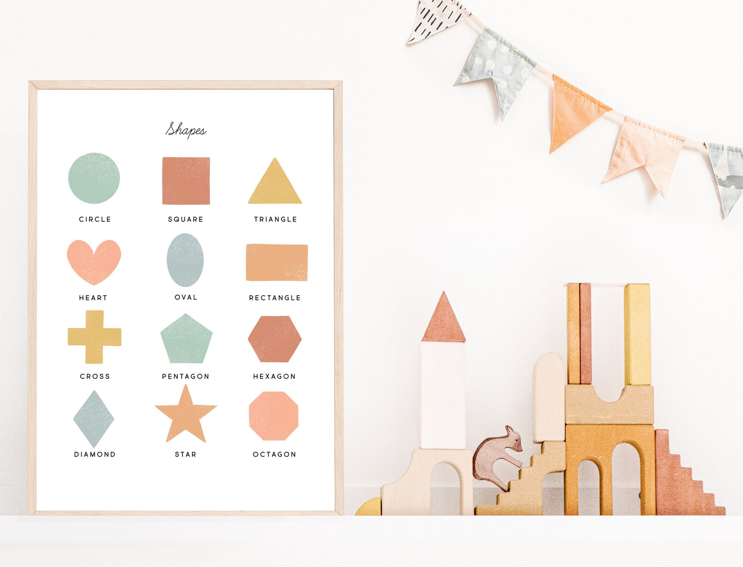 Shapes Chart Illustration Artwork Print Poster| Calming Corner, Montessori, Education, Nursery, Classroom Poster| Download Printable Art |