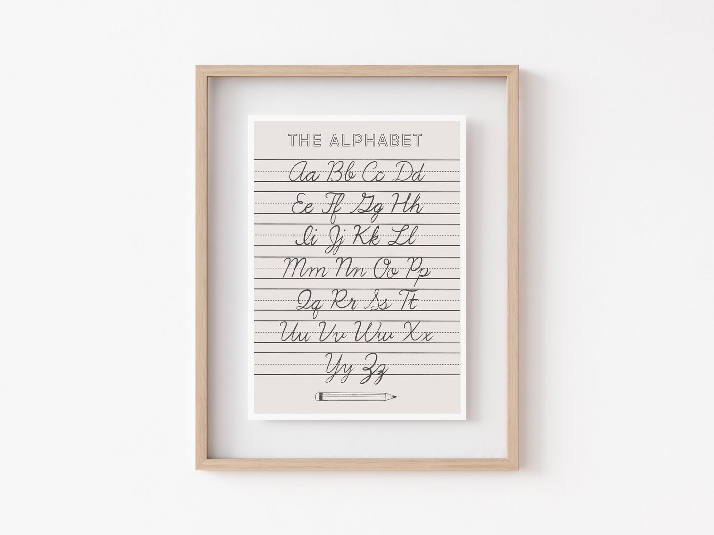 Cursive Alphabet ABC Neutral Poster Print, Calming Corner Montessori Educational Homeschool Wall Art Classroom Decor Download Printable