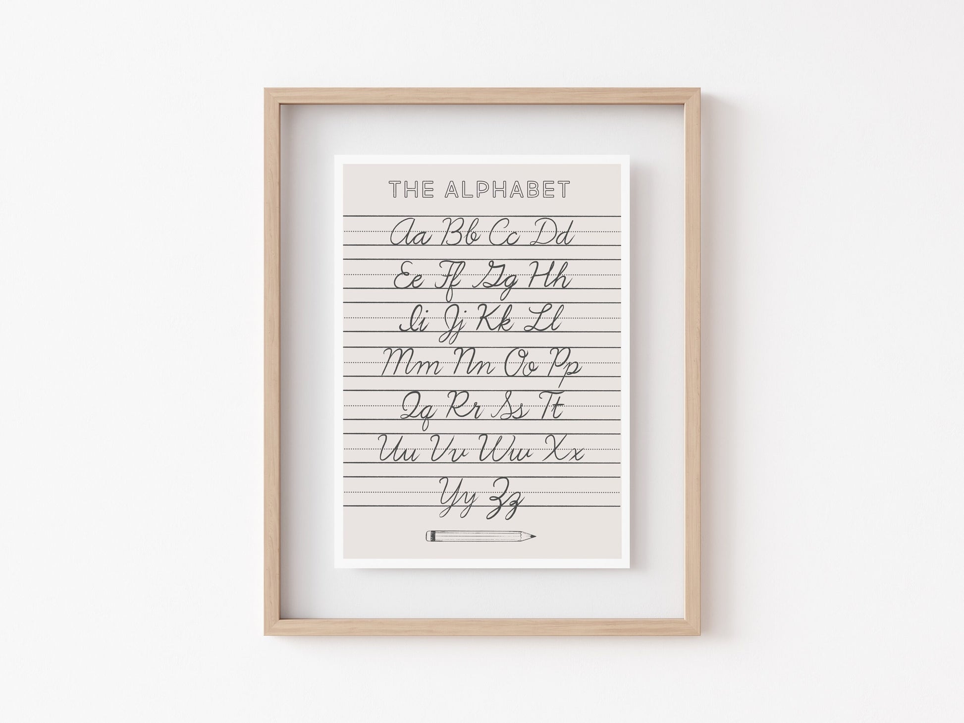 Cursive Alphabet ABC Neutral Poster Print, Calming Corner Montessori Educational Homeschool Wall Art Classroom Decor Download Printable