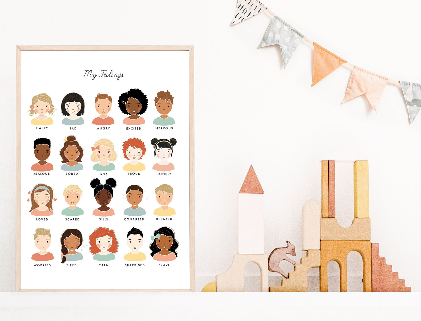 Editable Feelings Chart Illustration Artwork Poster Calming Corner, Montessori, Education, Nursery, Classroom Decor Download Printable Art