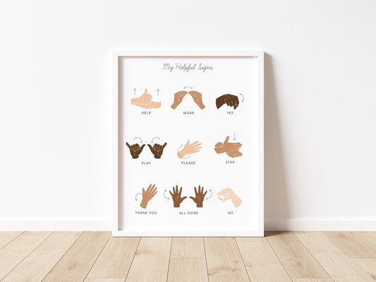 ASL Sign Language Manners & Basic Signs | Calming Corner Montessori Educational Homeschool Wall Art Classroom Decor Download Printable