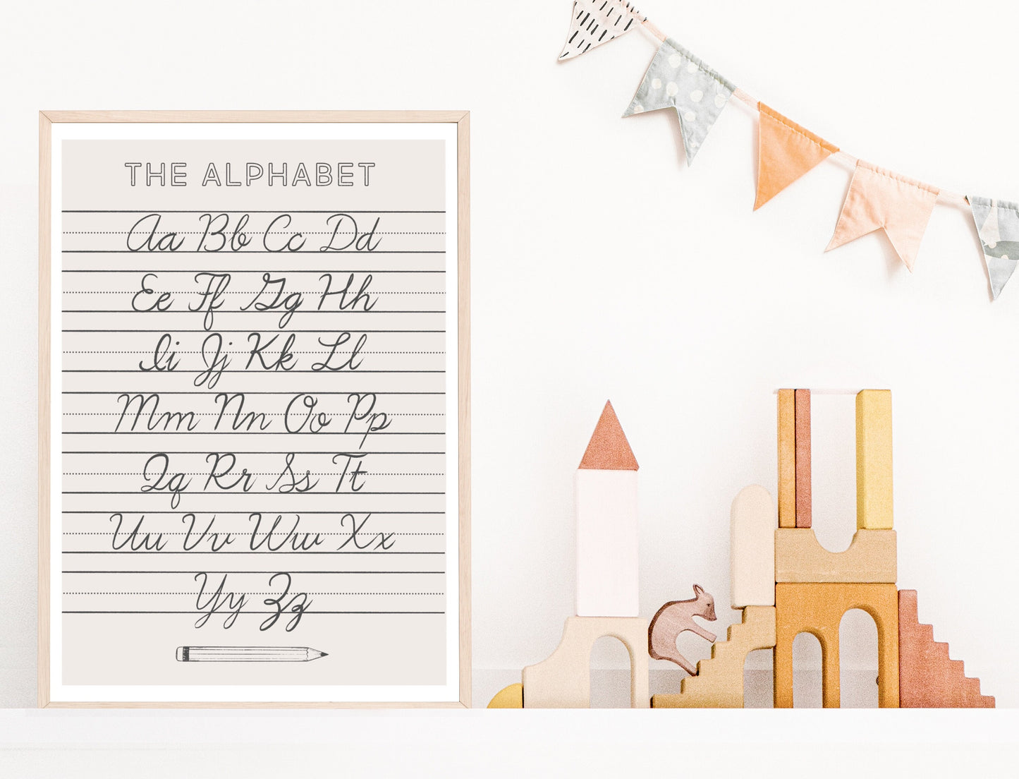Cursive Alphabet ABC Neutral Poster Print, Calming Corner Montessori Educational Homeschool Wall Art Classroom Decor Download Printable