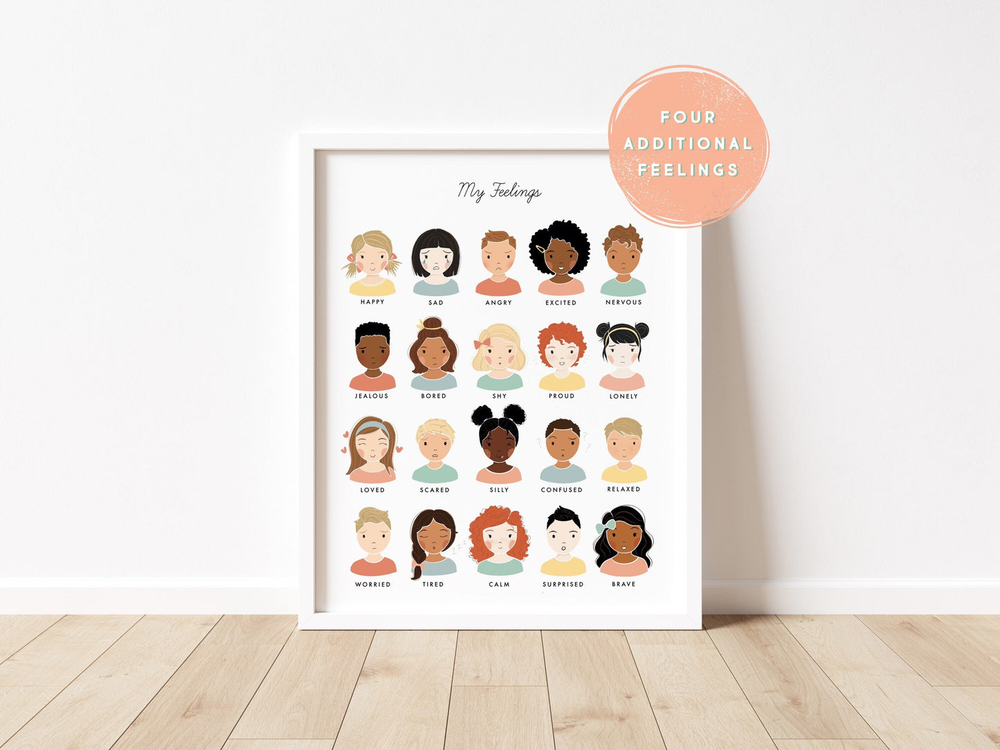Editable Feelings Chart Illustration Artwork Poster Calming Corner, Montessori, Education, Nursery, Classroom Decor Download Printable Art