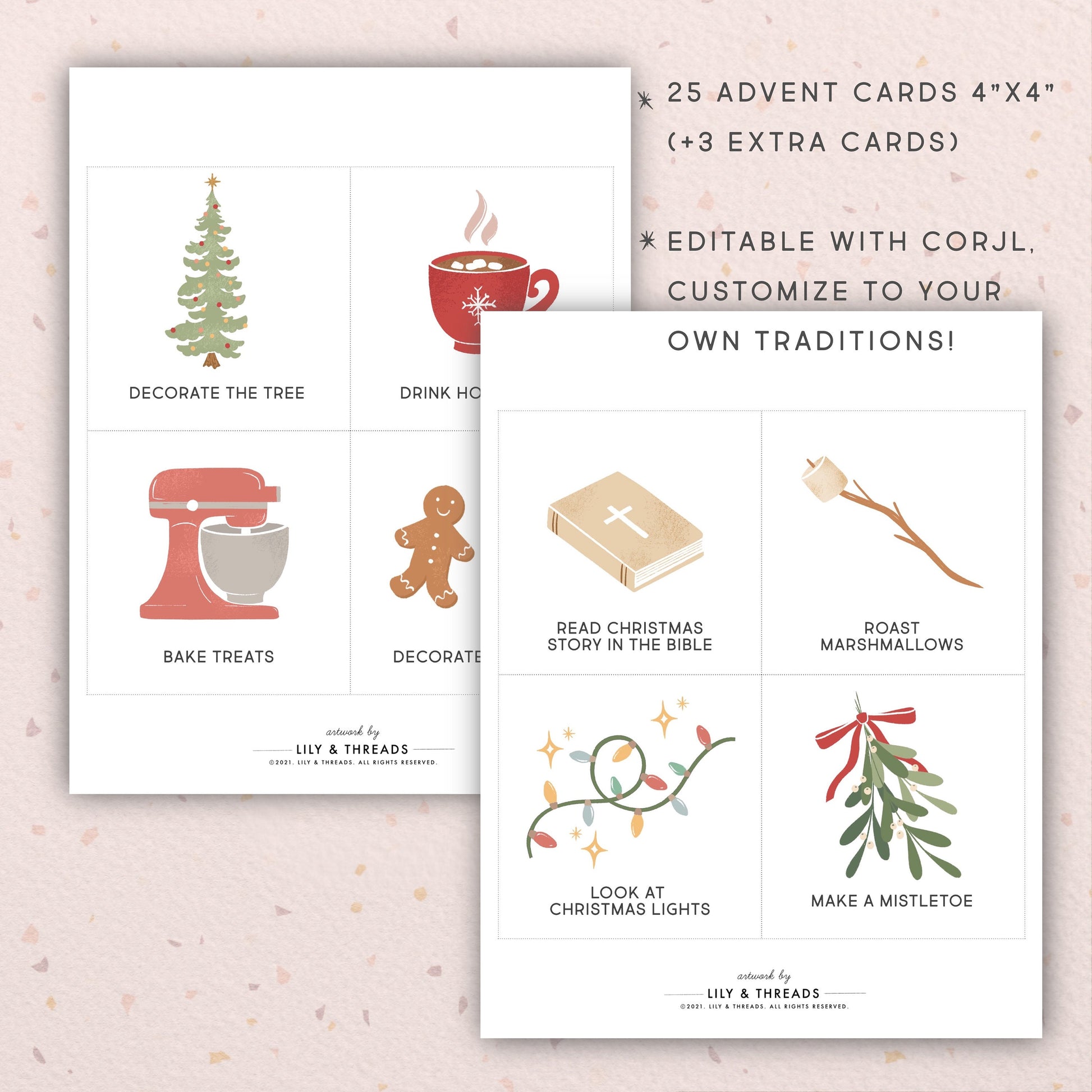 Editable Printable Advent Calendar Cards Activity Christmas Holiday Countdown Cards | Kids Toddler Homeschool Christian | Download PRINTABLE