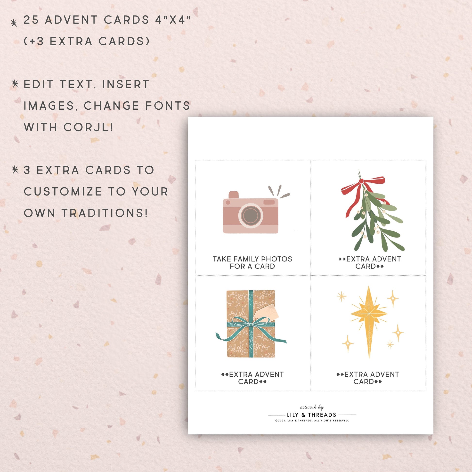Editable Printable Advent Calendar Cards Activity Christmas Holiday Countdown Cards | Kids Toddler Homeschool Christian | Download PRINTABLE