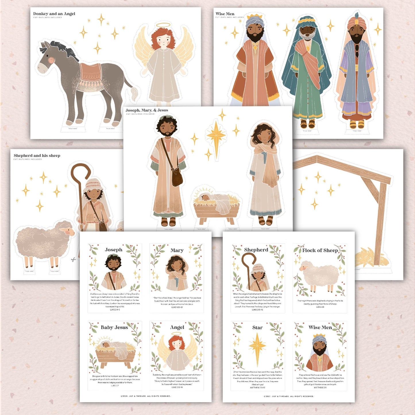 Editable Nativity Christmas Advent Scripture Cards Nativity Kids Activity Paper Dolls Homeschool Christian Bible Jesus | Download PRINTABLE