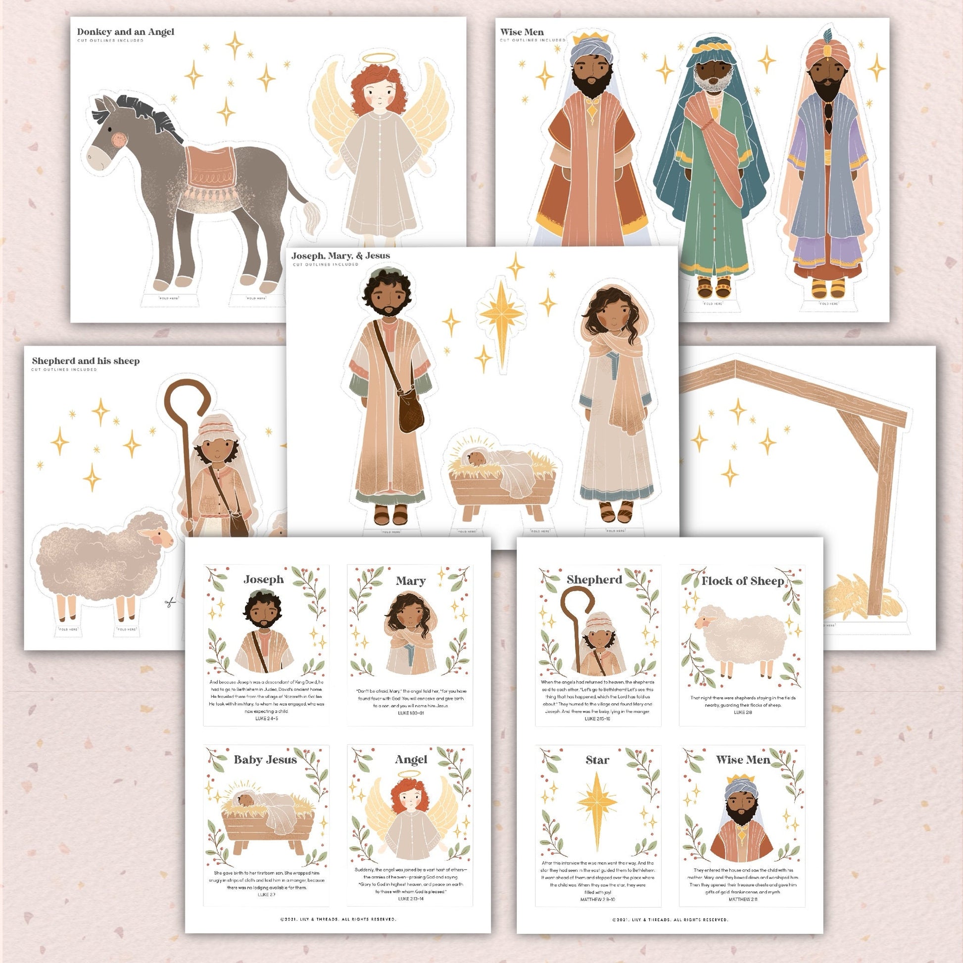 Editable Nativity Christmas Advent Scripture Cards Nativity Kids Activity Paper Dolls Homeschool Christian Bible Jesus | Download PRINTABLE