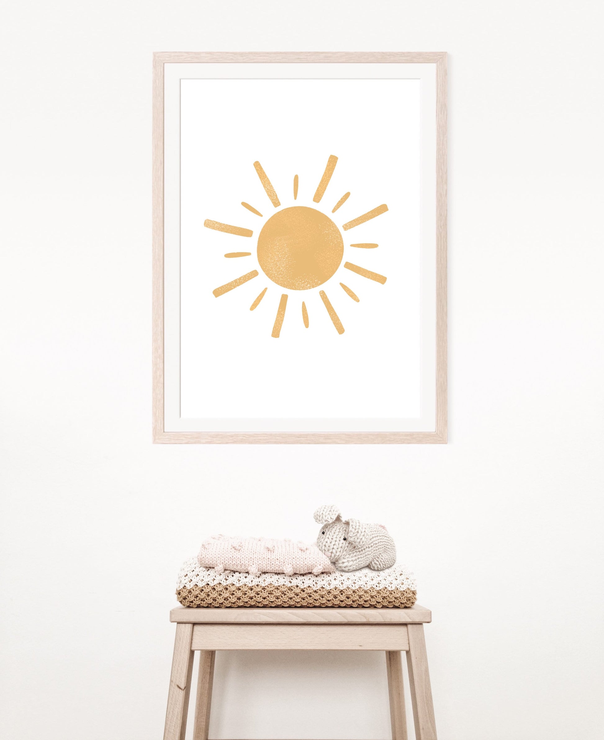 Neutral Boho Sun Sunshine Block Print Download Printable Nursery Decor Baby Toddler Room Playroom Minimalist Print Artwork