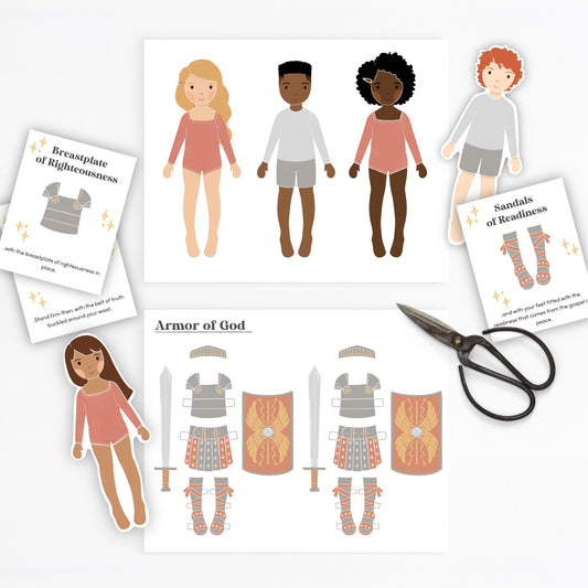 Armor of God Ephesians Scripture Cards Kids Activity Paper Dolls Homeschool Sunday School Christian Bible Jesus | Download PRINTABLE Lesson