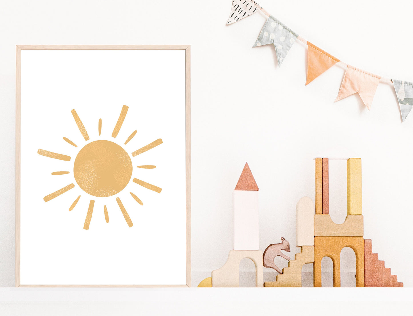Neutral Boho Sun Sunshine Block Print Download Printable Nursery Decor Baby Toddler Room Playroom Minimalist Print Artwork