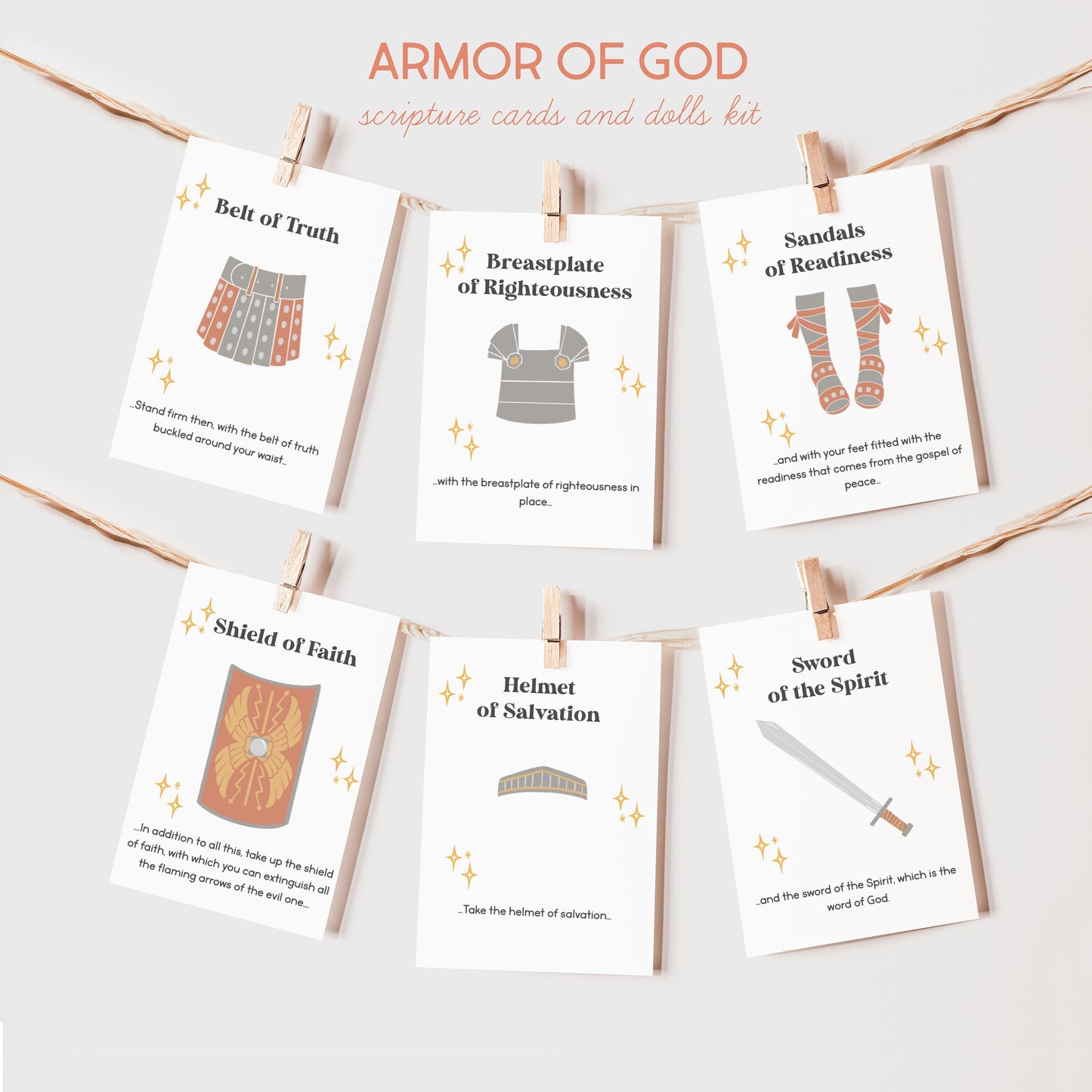 Armor of God Ephesians Scripture Cards Kids Activity Paper Dolls Homeschool Sunday School Christian Bible Jesus | Download PRINTABLE Lesson