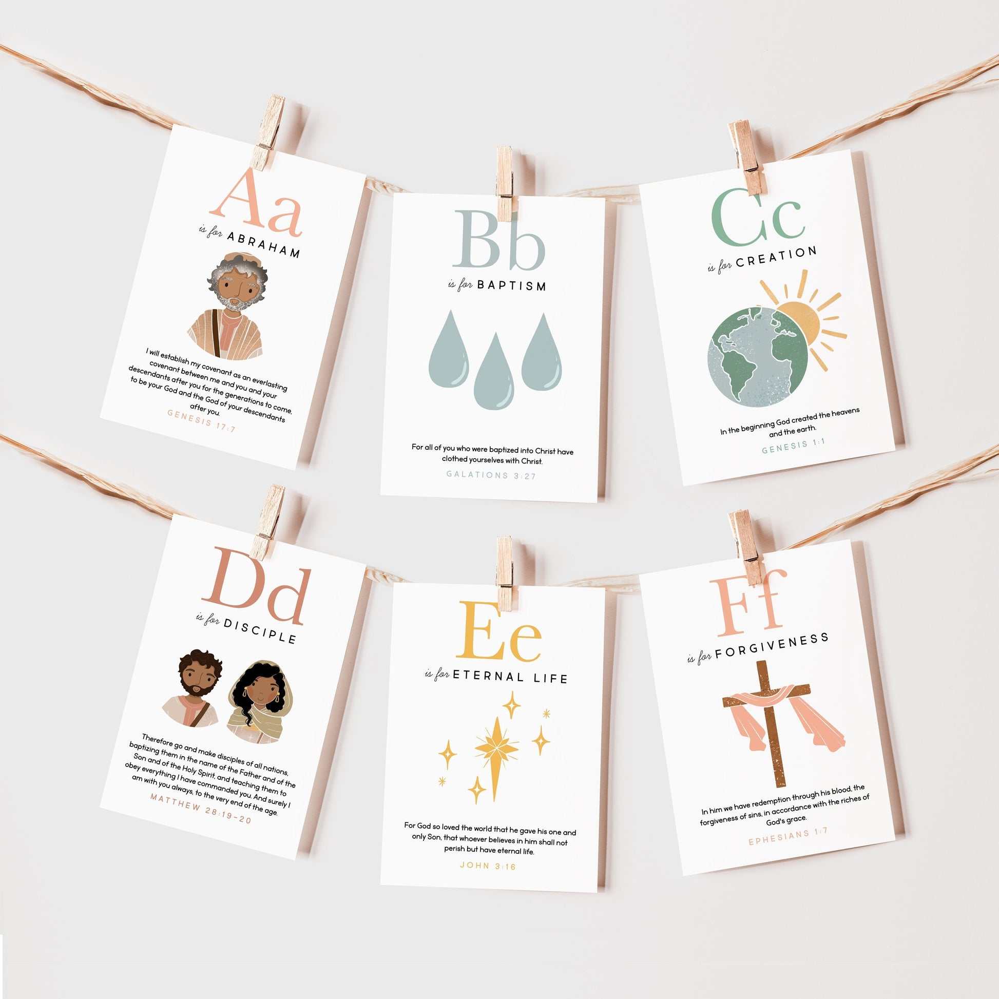 ABC Bible Scripture Flash Cards Memorization Bible Verses Alphabet Card Set | Homeschool Pre K Sunday School Educational ABC Set PRINTABLE