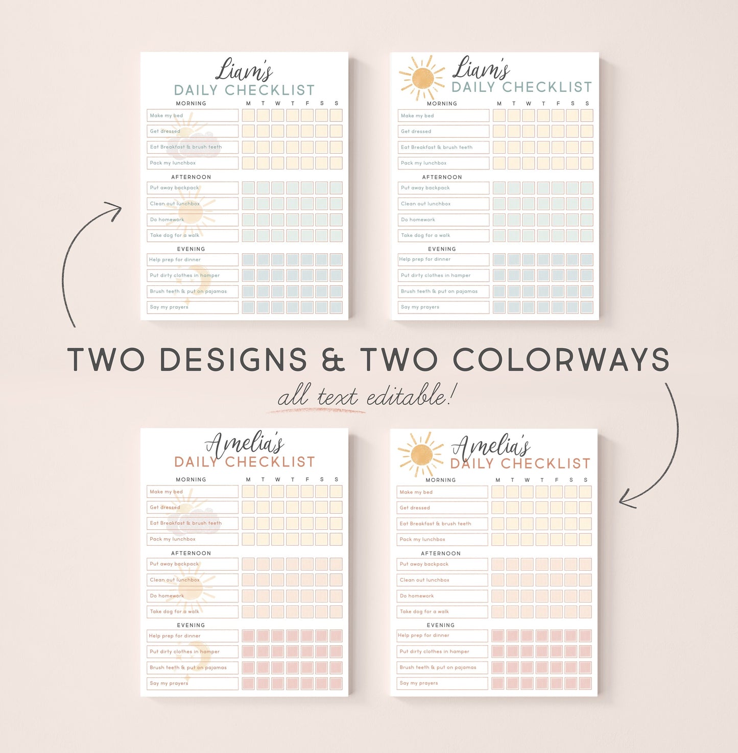 Editable Chore Chart Daily Checklist Responsibility Chart Daily Routine To Do List | Personalized Printable Planner Download Home school
