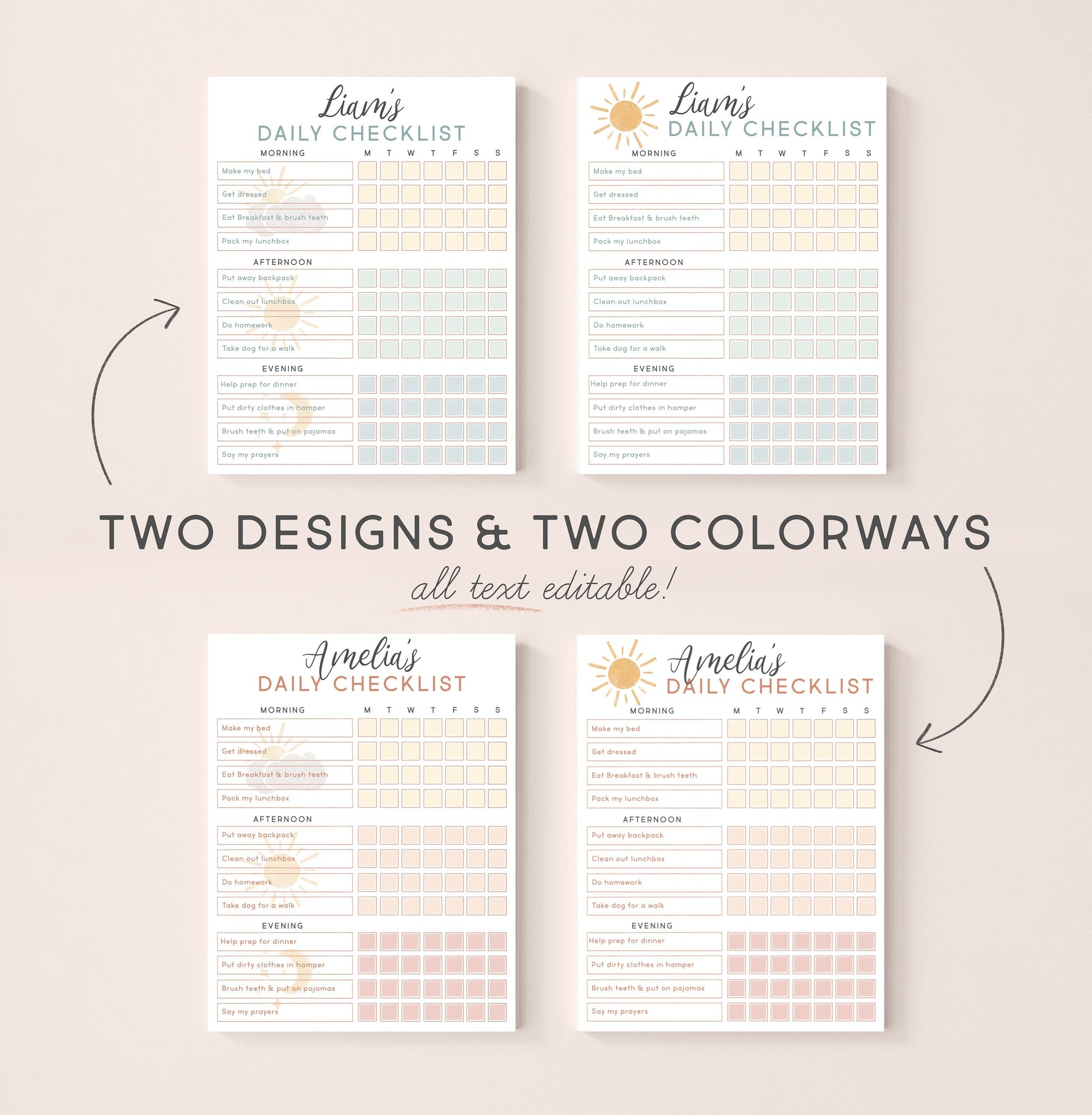 Editable Chore Chart Daily Checklist Responsibility Chart Daily Routine To Do List | Personalized Printable Planner Download Home school