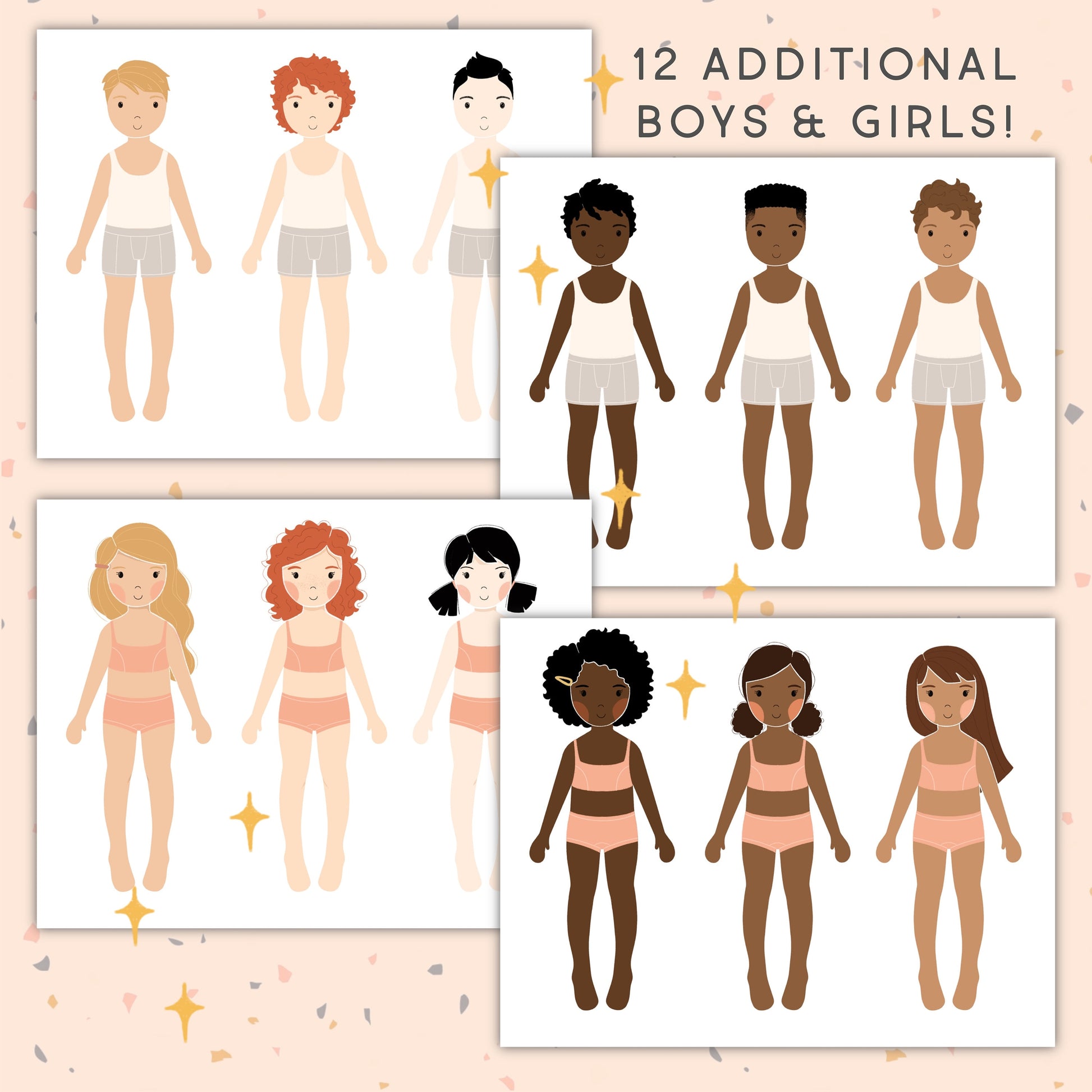 Paper Dolls Kit Printable Activity Craft Girls & Boys Birthday Party Gift Party Favor Homeschool Pre K Kindergarten Paper Cut Out Montessori