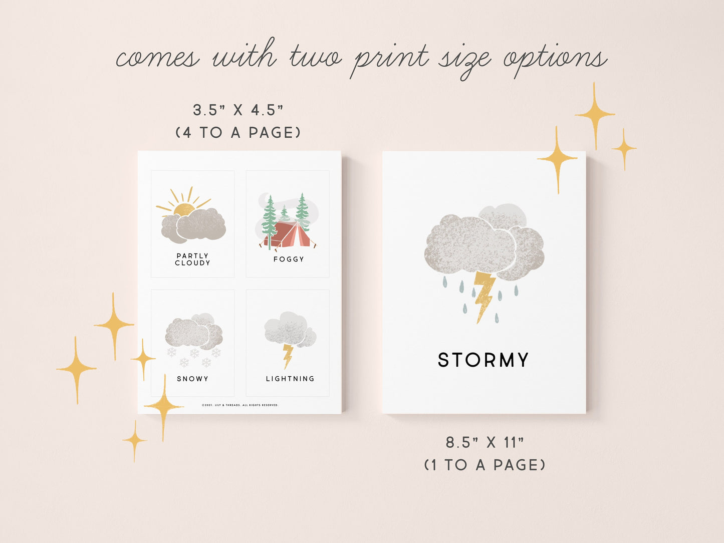 Weather Flash Cards | Calming Corner, Montessori, Education, Nursery, Classroom Poster| Download PRINTABLE Art | 3.5” x 4.5” | Digital