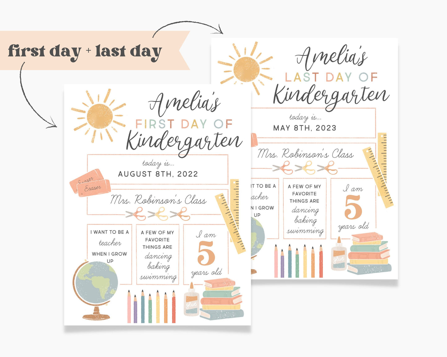 Last Day of School Sign Editable Template, First Day of School Printable, Back to School Photo, Kindergarten Preschool, 1st Day of School