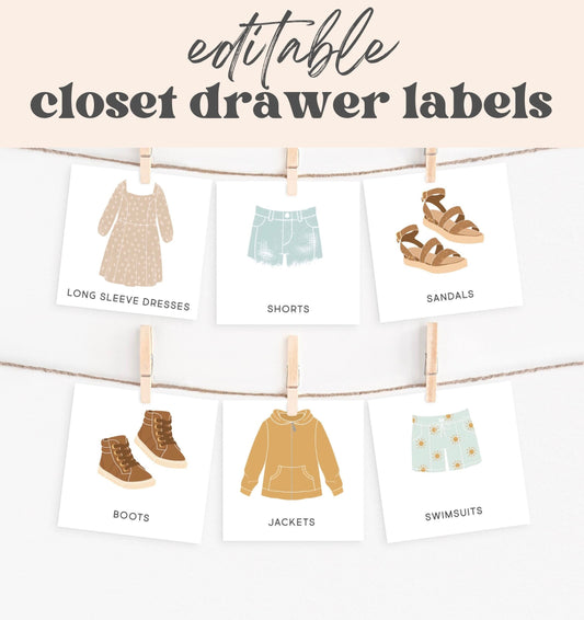 Editable Printable Kids Clothing Dresser Drawers Closet Storage Labels Trofast Bin, Visual Pictures Montessori Bedroom Custom Organization