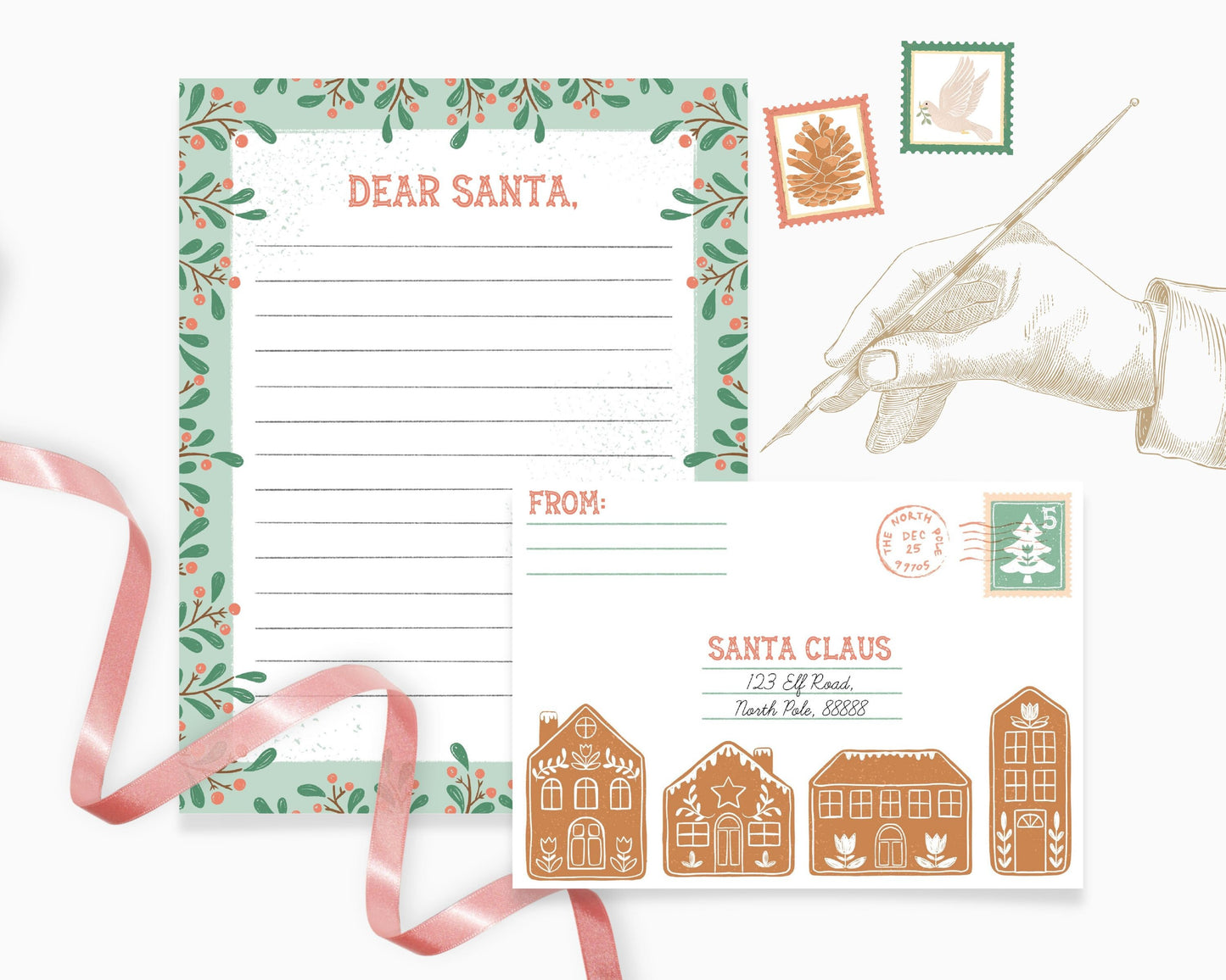 Santa Letter Template and Envelope, Personalized Letter from Santa, Printable Christmas Activity, Kindergarten Holiday Activity, Editable