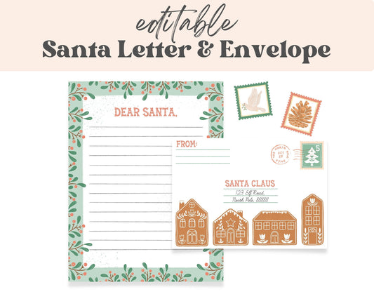 Santa Letter Template and Envelope, Personalized Letter from Santa, Printable Christmas Activity, Kindergarten Holiday Activity, Editable