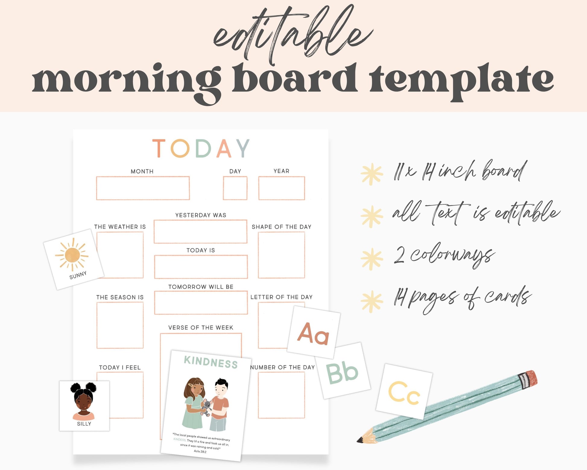Morning Board Cards & Chart Editable, Circle Time Board, Toddler Routine Chart, Toddler Preschool Calendar, Homeschool Morning Work Activity