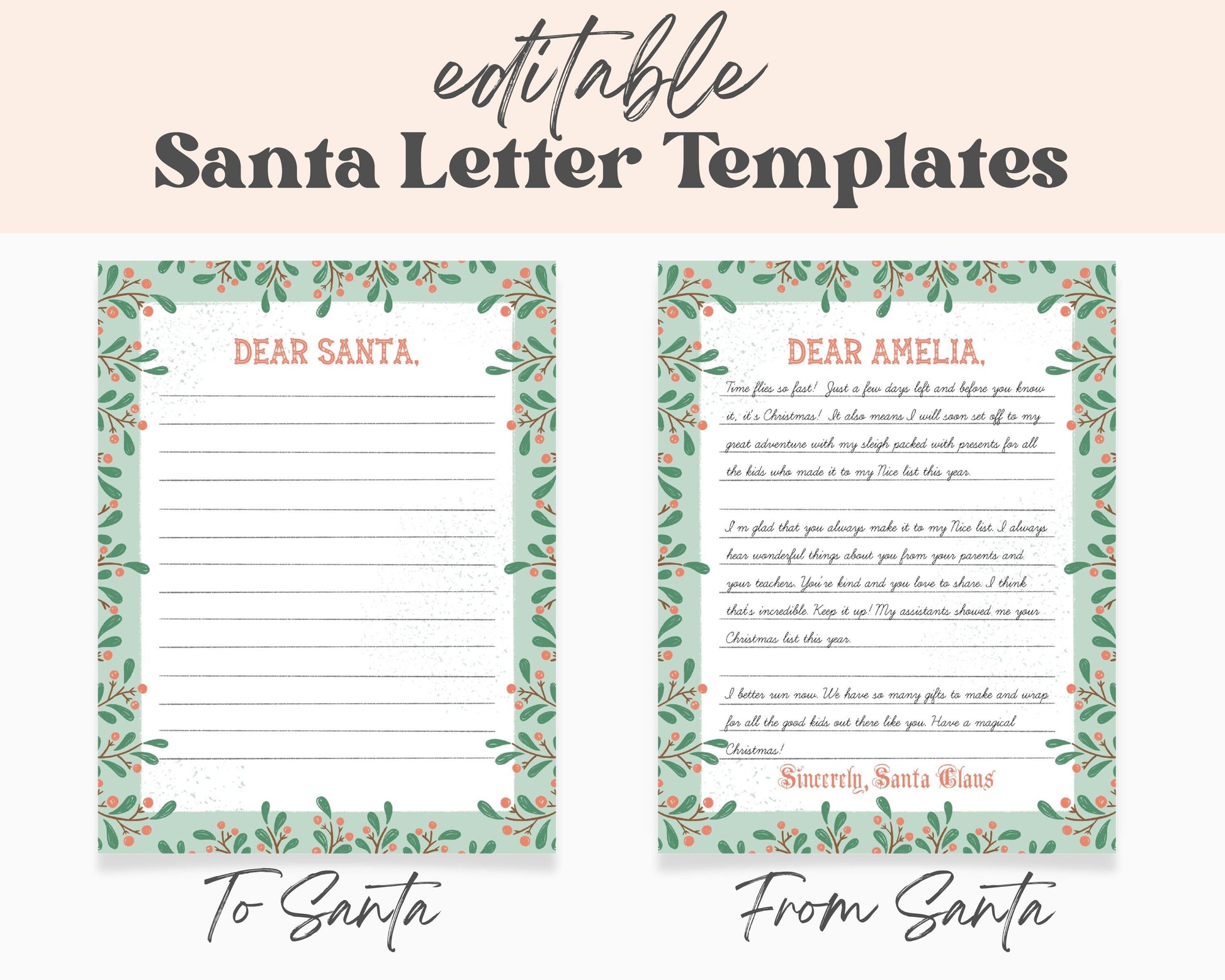 Santa Letter Template and Envelope, Personalized Letter from Santa, Printable Christmas Activity, Kindergarten Holiday Activity, Editable