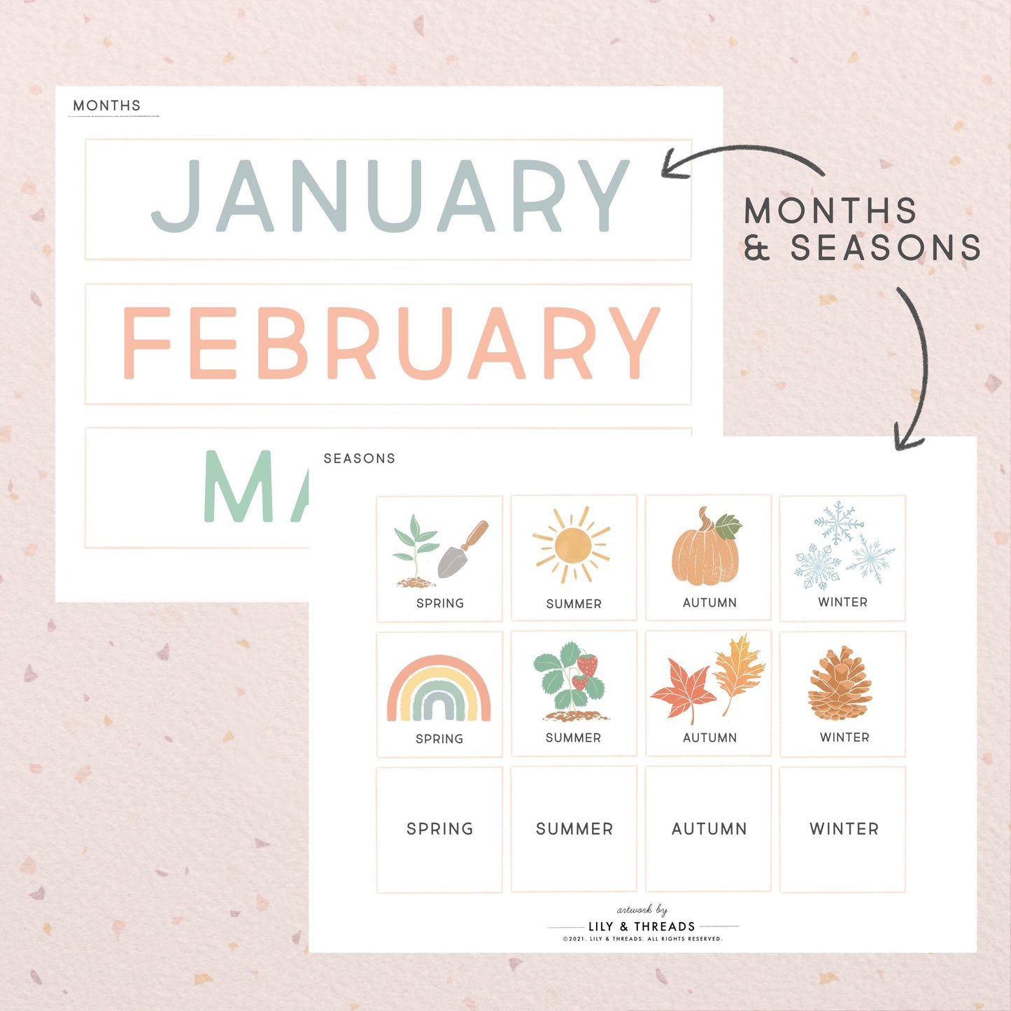 Pocket Calendar Inserts Classroom Decor Editable Months, Days, Seasons Cards Visual Schedule Chart Printable School Year 2022, 2023, 2024
